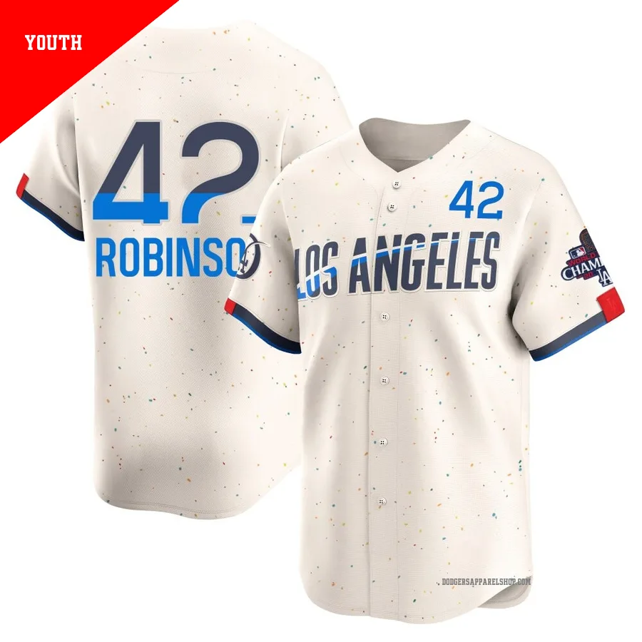 Youth Los Angeles Dodgers ＃42 Jackie Robinson Cream Limited 2024 City Connect World Series Champions Jersey