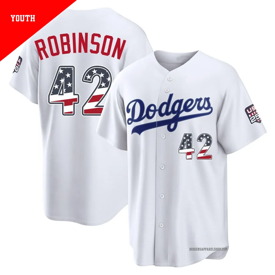 Youth Los Angeles Dodgers ＃42 Jackie Robinson White Limited USA 250 Fourth Of July Home Stadium Jersey