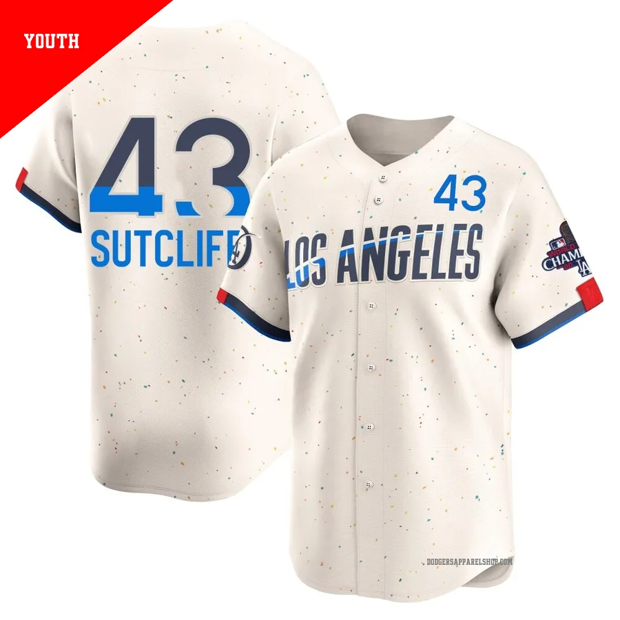 Youth Los Angeles Dodgers ＃43 Rick Sutcliffe Cream Limited 2024 City Connect World Series Champions Jersey