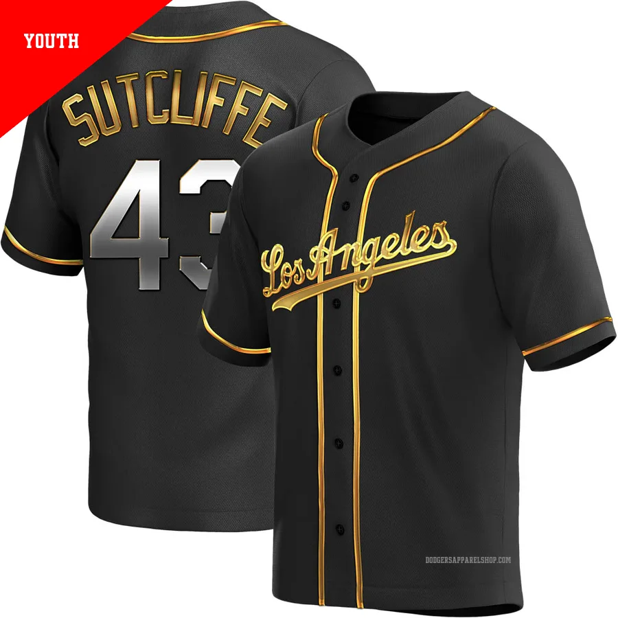 Youth Los Angeles Dodgers ＃43 Rick Sutcliffe Gold Replica Black en Alternate Jersey