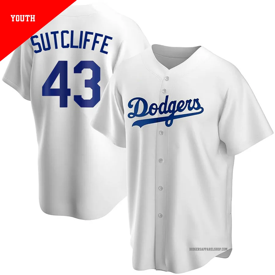 Youth Los Angeles Dodgers ＃43 Rick Sutcliffe White Replica Home Jersey