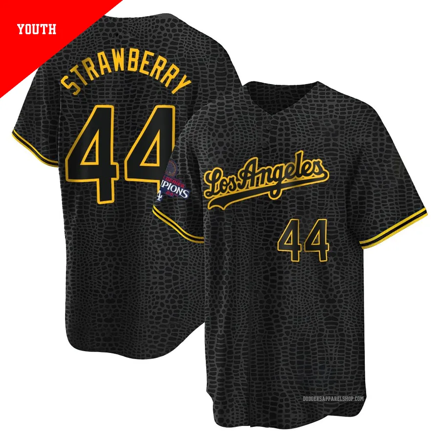Youth Los Angeles Dodgers ＃44 Darryl Strawberry Black Replica Snake Skin City 2024 World Series Champions Jersey