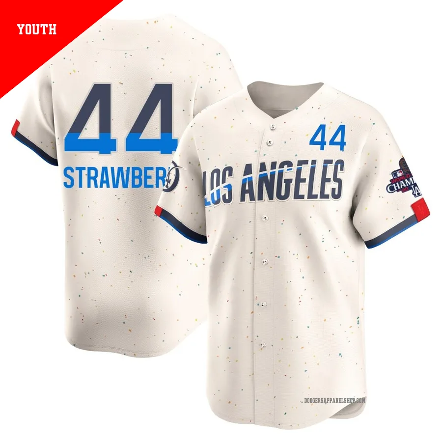 Youth Los Angeles Dodgers ＃44 Darryl Strawberry Cream Limited 2024 City Connect World Series Champions Jersey