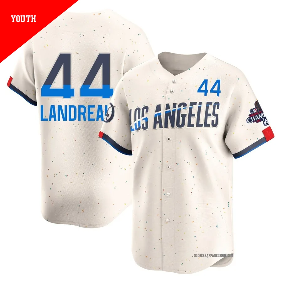 Youth Los Angeles Dodgers ＃44 Ken Landreaux Cream Limited 2024 City Connect World Series Champions Jersey