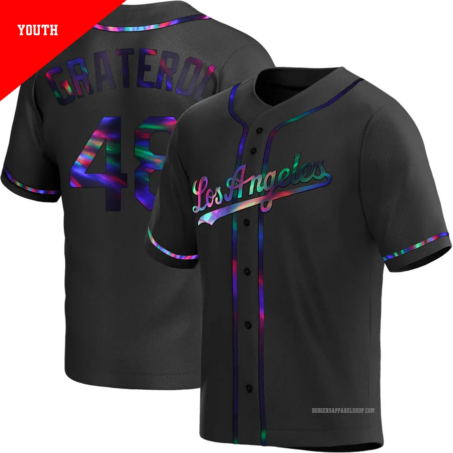 Youth Los Angeles Dodgers ＃48 Brusdar Graterol Black Replica Holographic Alternate Jersey