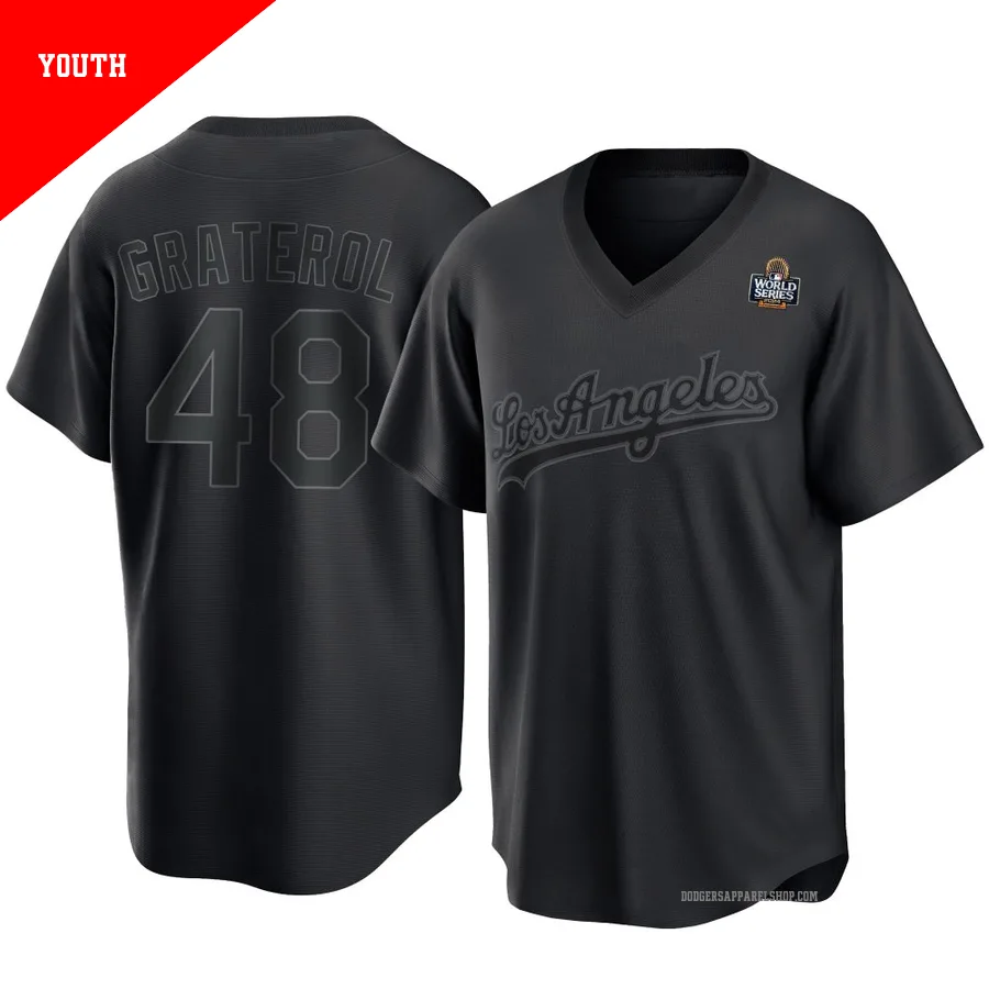 Youth Los Angeles Dodgers ＃48 Brusdar Graterol Black Replica Pitch Fashion 2024 World Series Jersey