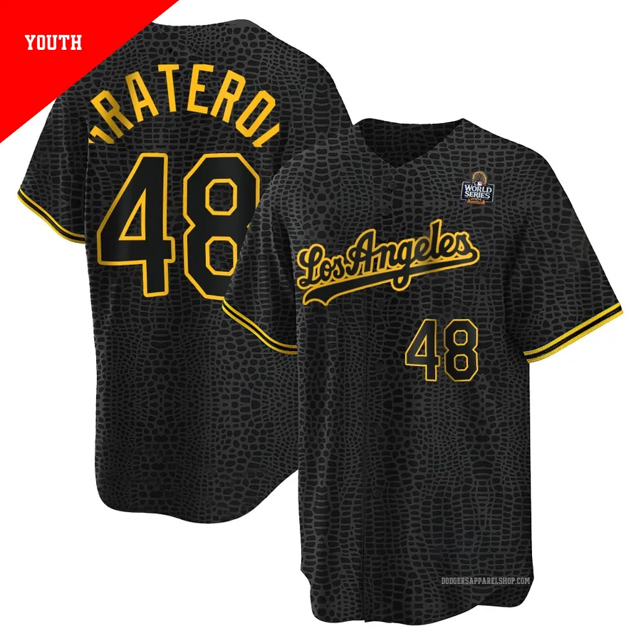 Youth Los Angeles Dodgers ＃48 Brusdar Graterol Black Replica Snake Skin City 2024 World Series Jersey