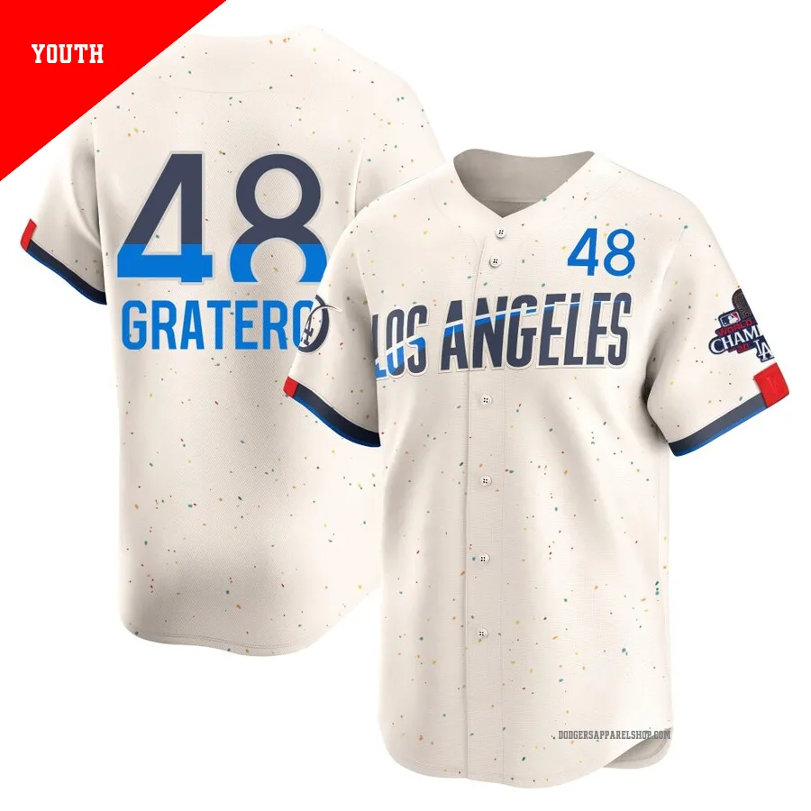Youth Los Angeles Dodgers ＃48 Brusdar Graterol Cream Limited 2024 City Connect World Series Champions Jersey