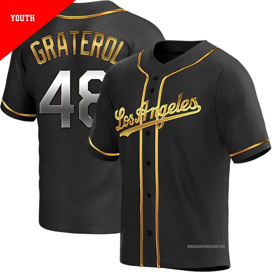 Youth Los Angeles Dodgers ＃48 Brusdar Graterol Gold Replica Black en Alternate Jersey