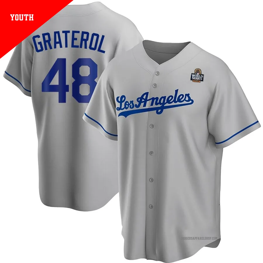 Youth Los Angeles Dodgers ＃48 Brusdar Graterol Gray Replica Road 2024 World Series Jersey