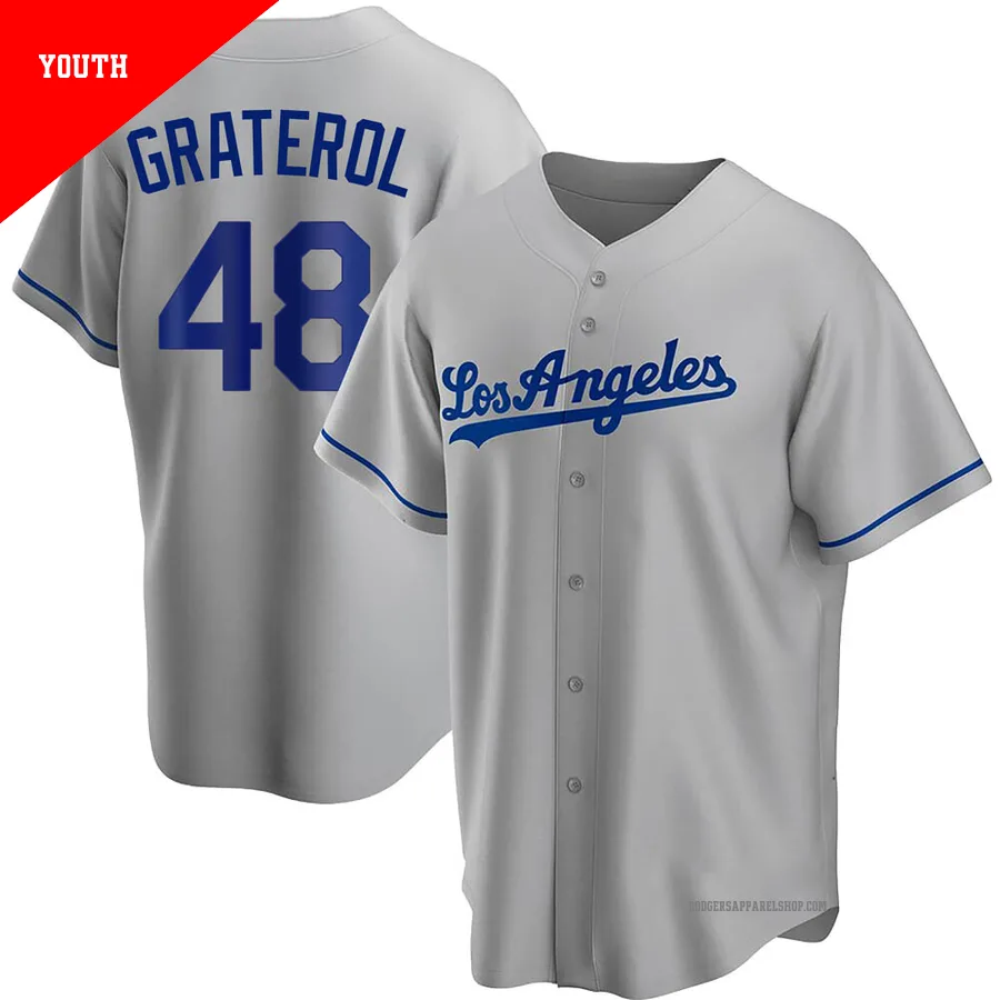Youth Los Angeles Dodgers ＃48 Brusdar Graterol Gray Replica Road Jersey
