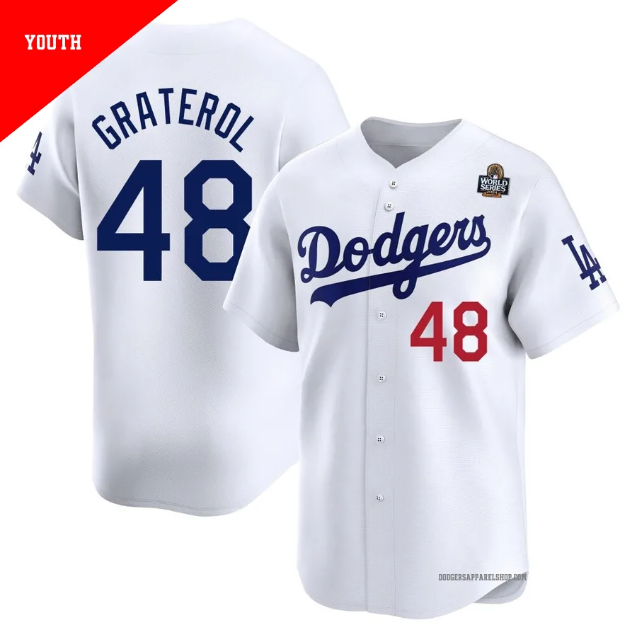Youth Los Angeles Dodgers ＃48 Brusdar Graterol White Limited Home 2024 World Series Jersey