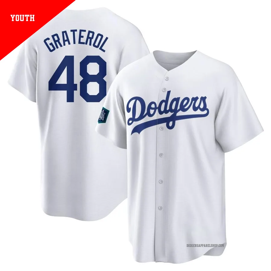 Youth Los Angeles Dodgers ＃48 Brusdar Graterol White Replica 2024 World Tour Seoul Series Home Jersey