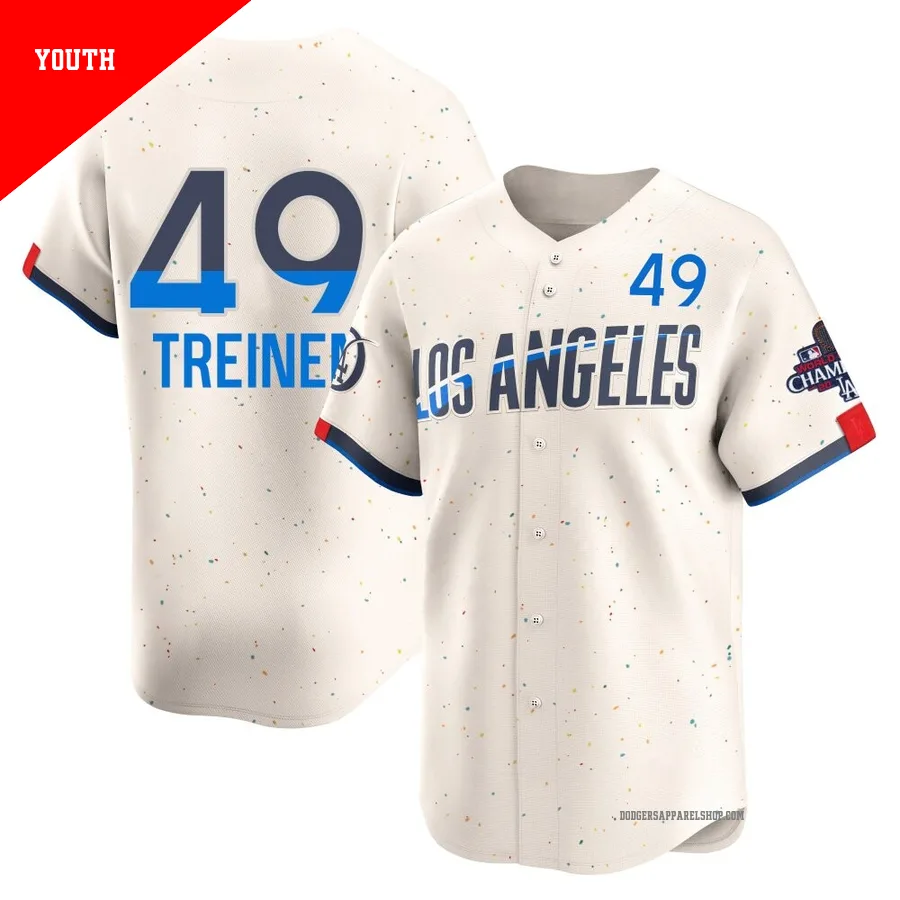 Youth Los Angeles Dodgers ＃49 Blake Treinen Cream Limited 2024 City Connect World Series Champions Jersey