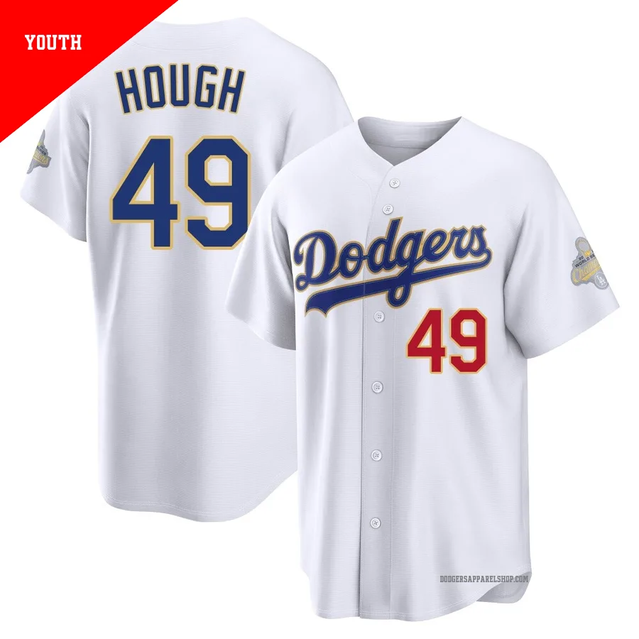 Youth Los Angeles Dodgers ＃49 Charlie Hough Gold Limited White 2026 Collection Stadium Jersey