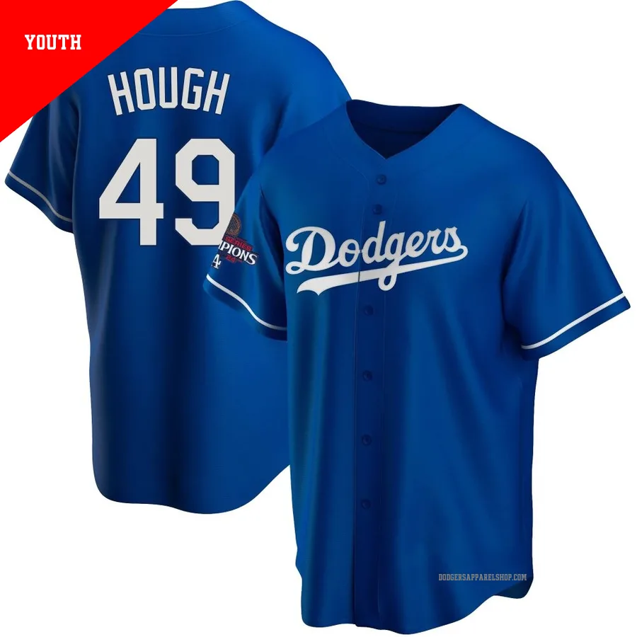 Youth Los Angeles Dodgers ＃49 Charlie Hough Royal Replica Alternate 2024 World Series Champions Jersey