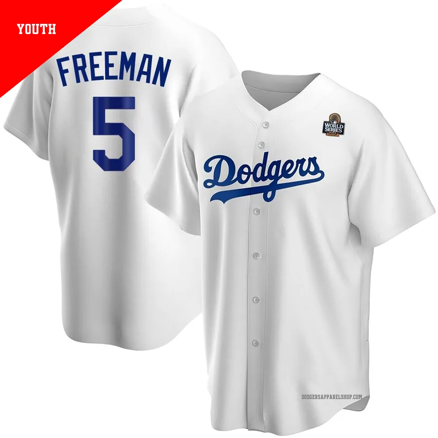 Youth Los Angeles Dodgers ＃5 Freddie Freeman White Replica Home 2024 World Series Jersey