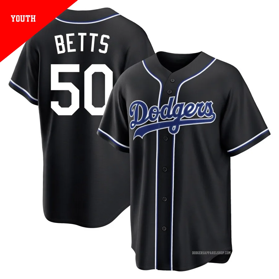 Youth Los Angeles Dodgers ＃50 Mookie Betts Black Replica Fashion Out Jersey
