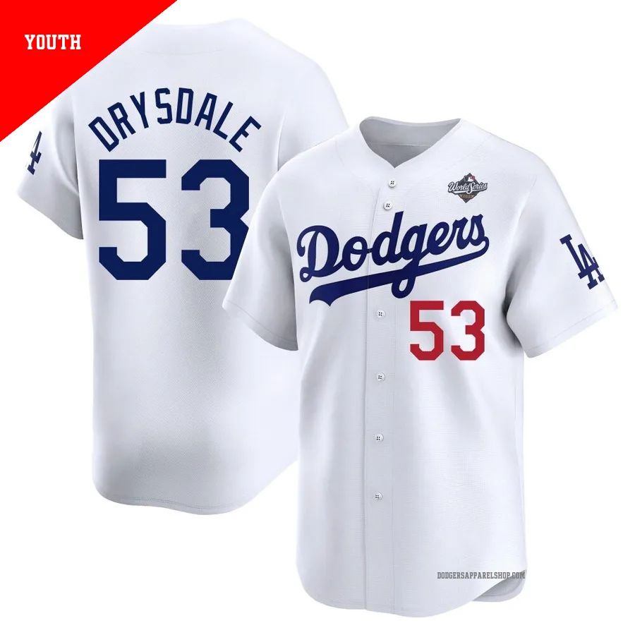 Youth Los Angeles Dodgers ＃53 Don Drysdale White Limited Home 2025 World Series Jersey