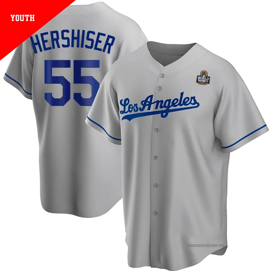 Youth Los Angeles Dodgers ＃55 Orel Hershiser Gray Replica Road 2024 World Series Jersey