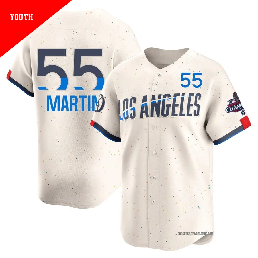 Youth Los Angeles Dodgers ＃55 Russell Martin Cream Limited 2024 City Connect World Series Champions Jersey