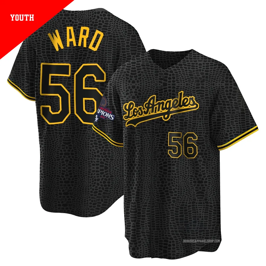 Youth Los Angeles Dodgers ＃56 Ryan Ward Black Replica Snake Skin City 2024 World Series Champions Jersey