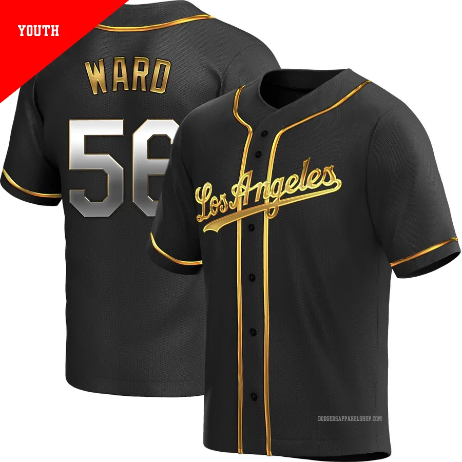 Youth Los Angeles Dodgers ＃56 Ryan Ward Gold Replica Black en Alternate Jersey