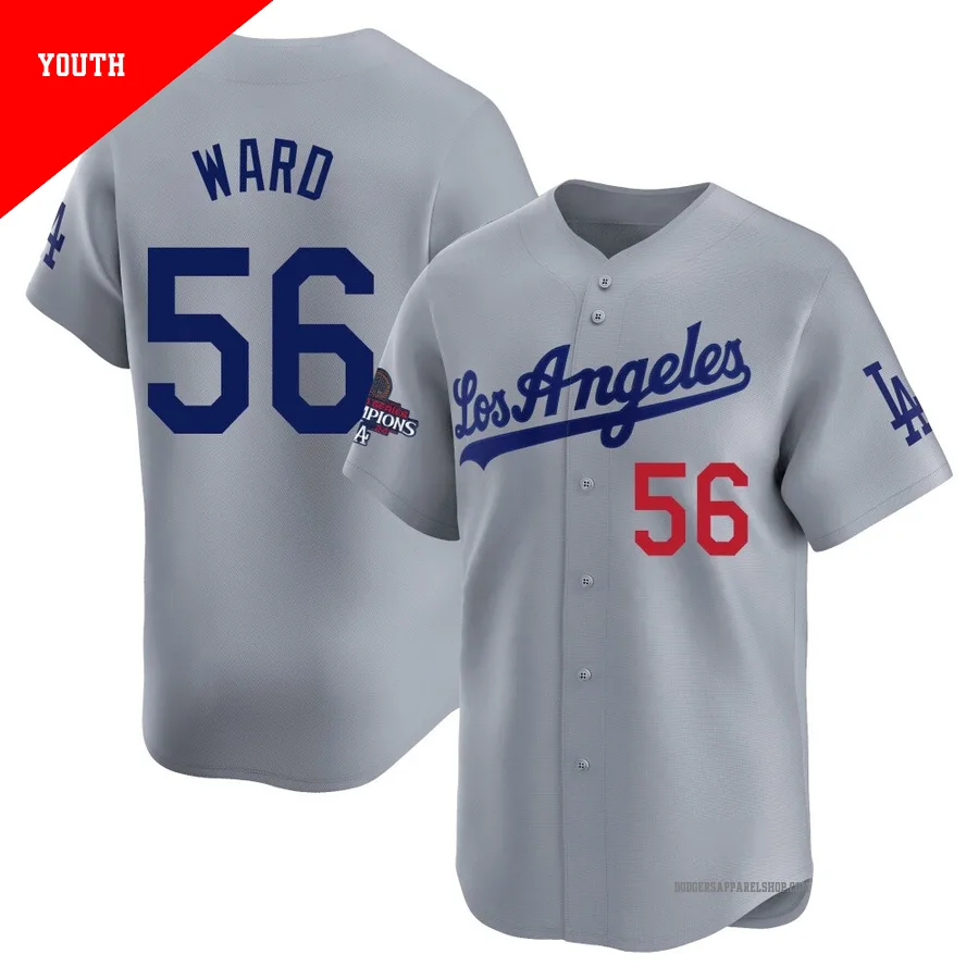 Youth Los Angeles Dodgers ＃56 Ryan Ward Gray Limited Away World Series Champions Jersey