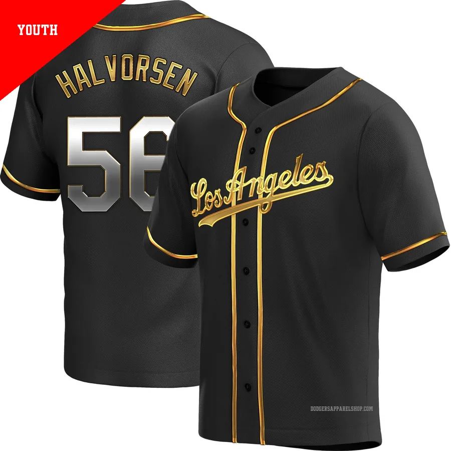 Youth Los Angeles Dodgers ＃56 Seth Halvorsen Gold Replica Black en Alternate Jersey