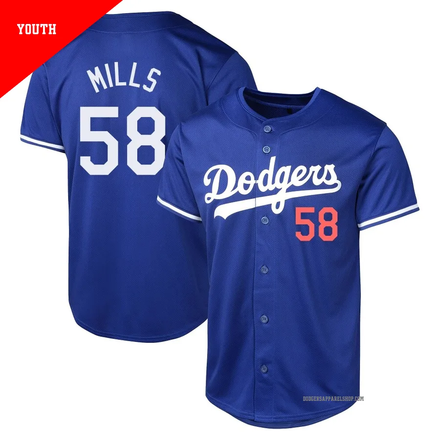 Youth Los Angeles Dodgers ＃58 Wyatt Mills Royal Limited Alternate Jersey