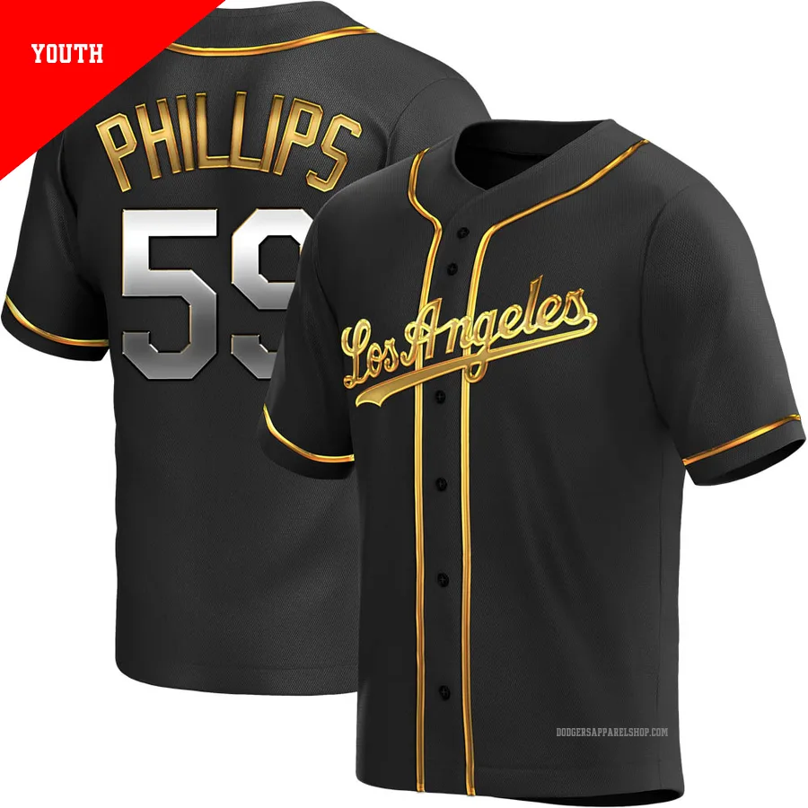 Youth Los Angeles Dodgers ＃59 Evan Phillips Gold Replica Black en Alternate Jersey