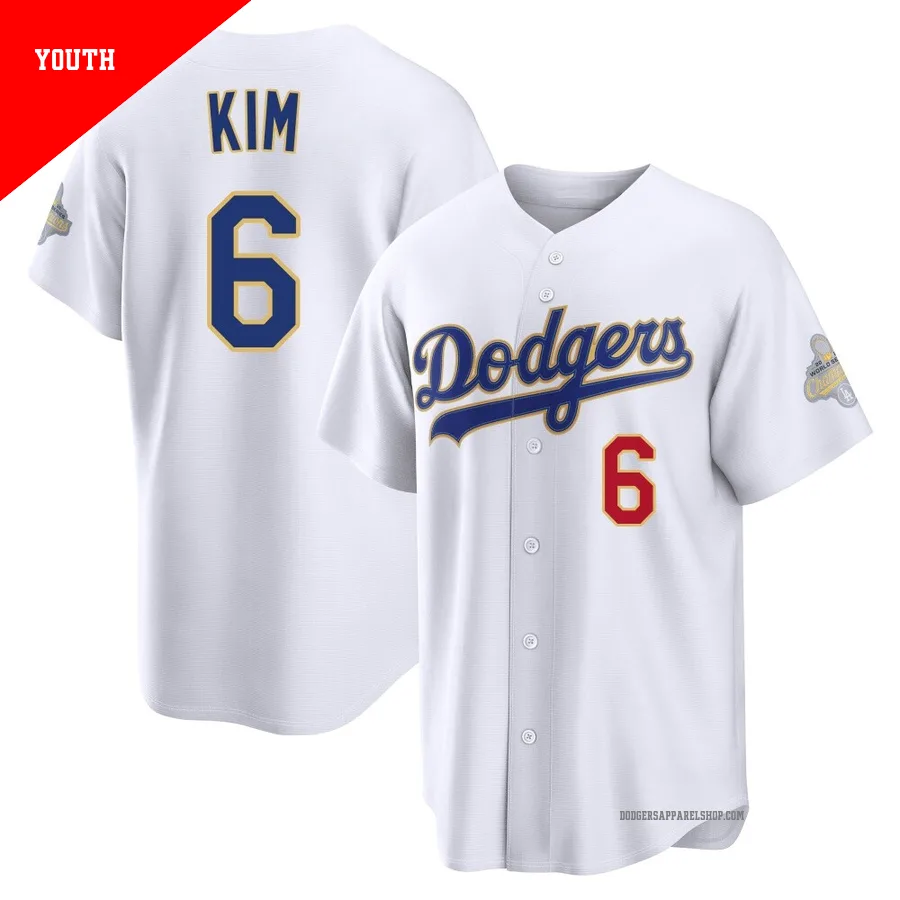 Youth Los Angeles Dodgers ＃6 Hyeseong Kim Gold Limited White 2026 Collection Stadium Jersey