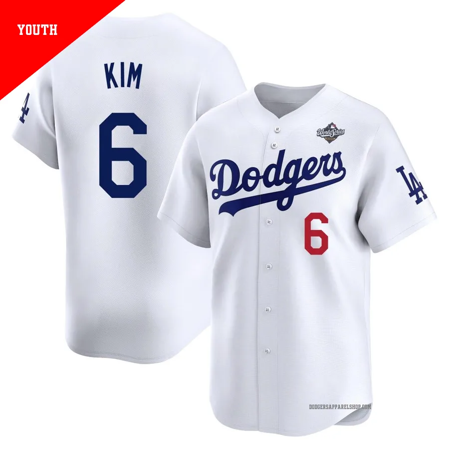 Youth Los Angeles Dodgers ＃6 Hyeseong Kim White Limited Home 2025 World Series Jersey