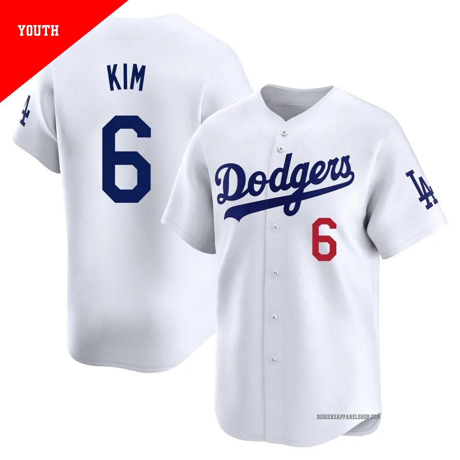 Youth Los Angeles Dodgers ＃6 Hyeseong Kim White Limited Home Jersey