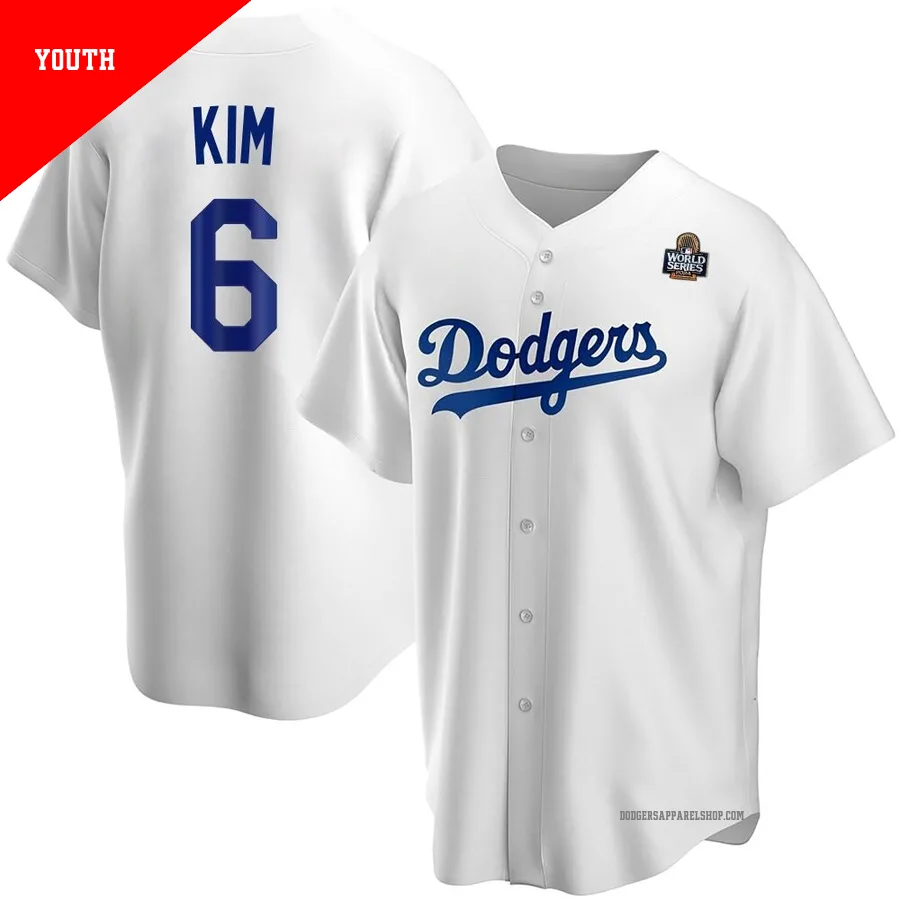 Youth Los Angeles Dodgers ＃6 Hyeseong Kim White Replica Home 2024 World Series Jersey