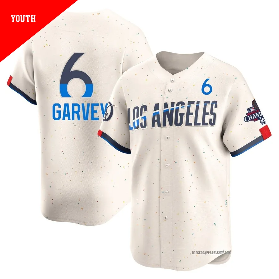Youth Los Angeles Dodgers ＃6 Steve Garvey Cream Limited 2024 City Connect World Series Champions Jersey