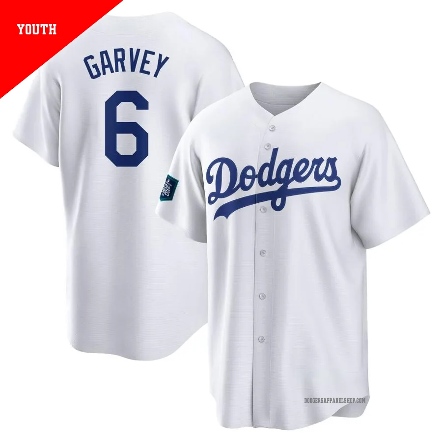 Youth Los Angeles Dodgers ＃6 Steve Garvey White Replica 2024 World Tour Seoul Series Home Jersey