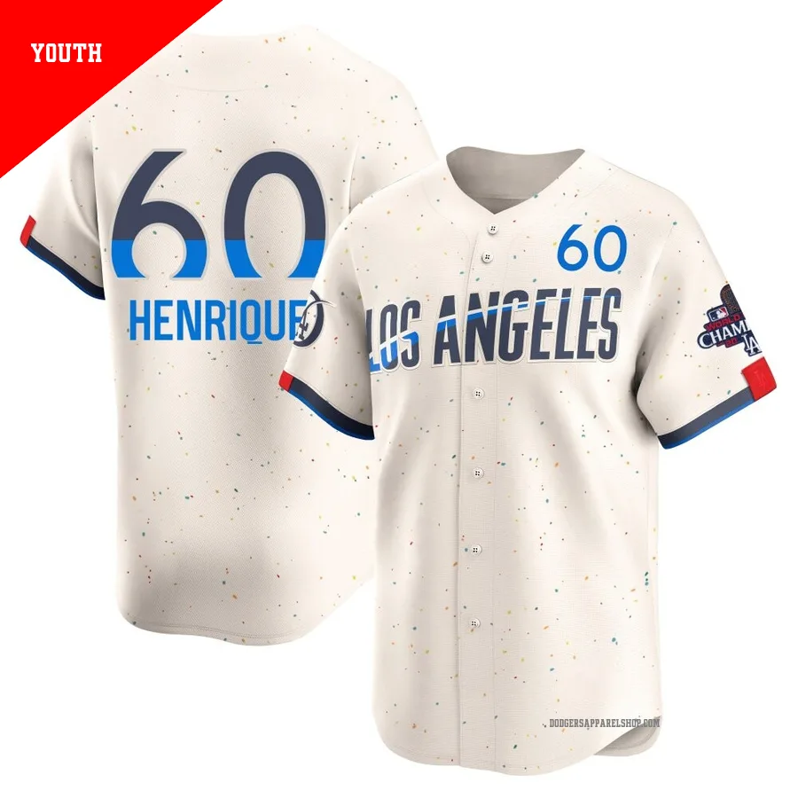 Youth Los Angeles Dodgers ＃60 Edgardo Henriquez Cream Limited 2024 City Connect World Series Champions Jersey