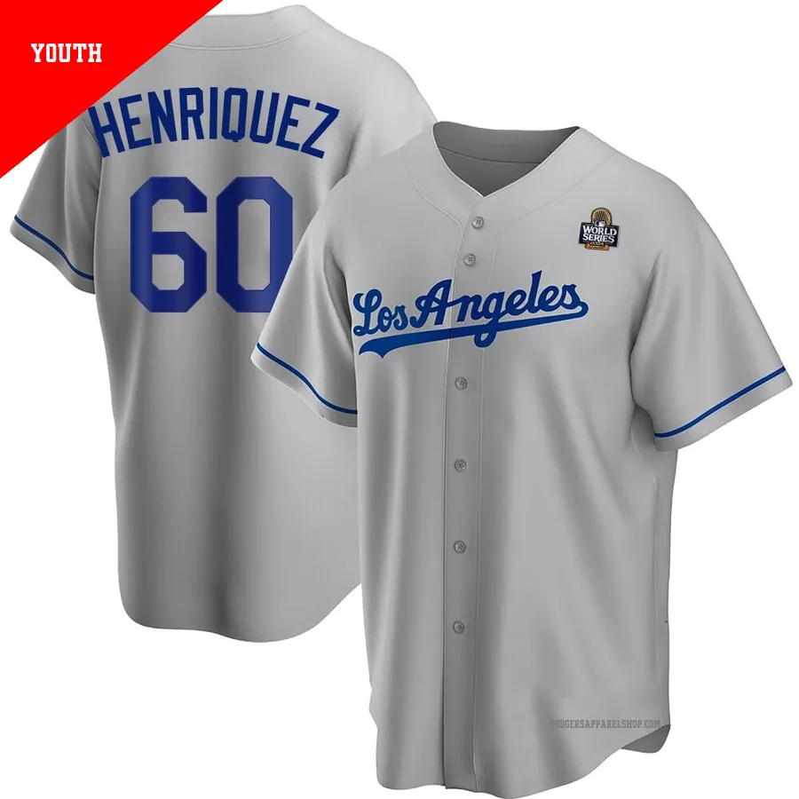Youth Los Angeles Dodgers ＃60 Edgardo Henriquez Gray Replica Road 2024 World Series Jersey