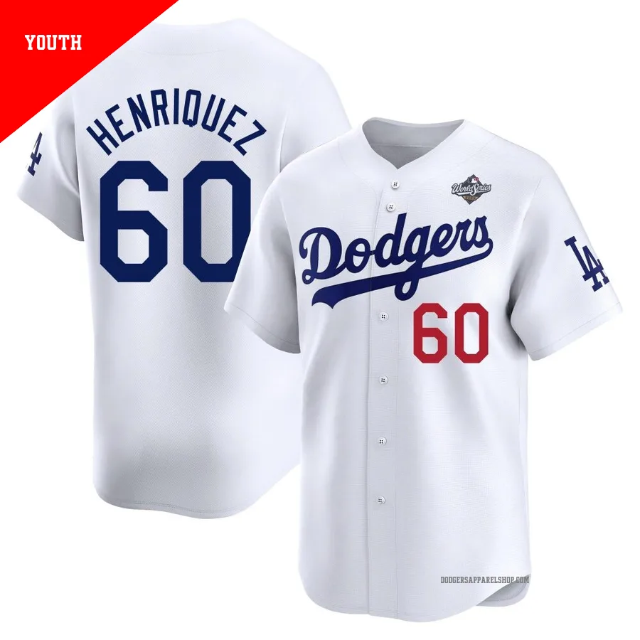 Youth Los Angeles Dodgers ＃60 Edgardo Henriquez White Limited Home 2025 World Series Jersey