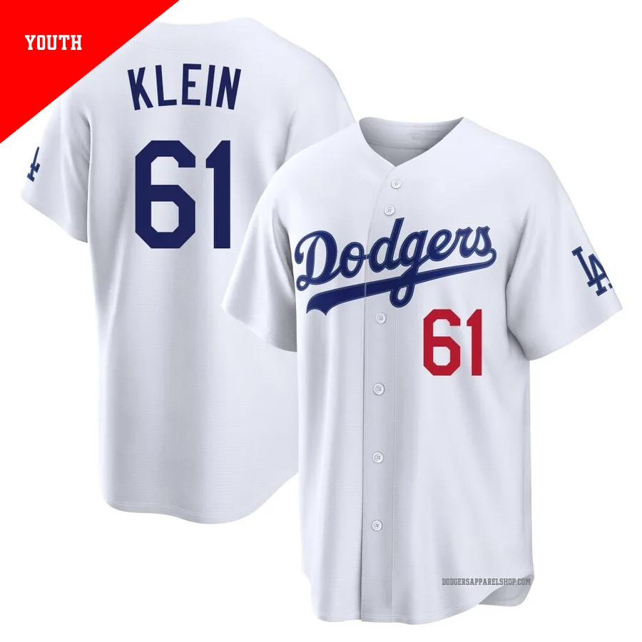 Youth Los Angeles Dodgers ＃61 Will Klein White Limited Home Stadium Jersey