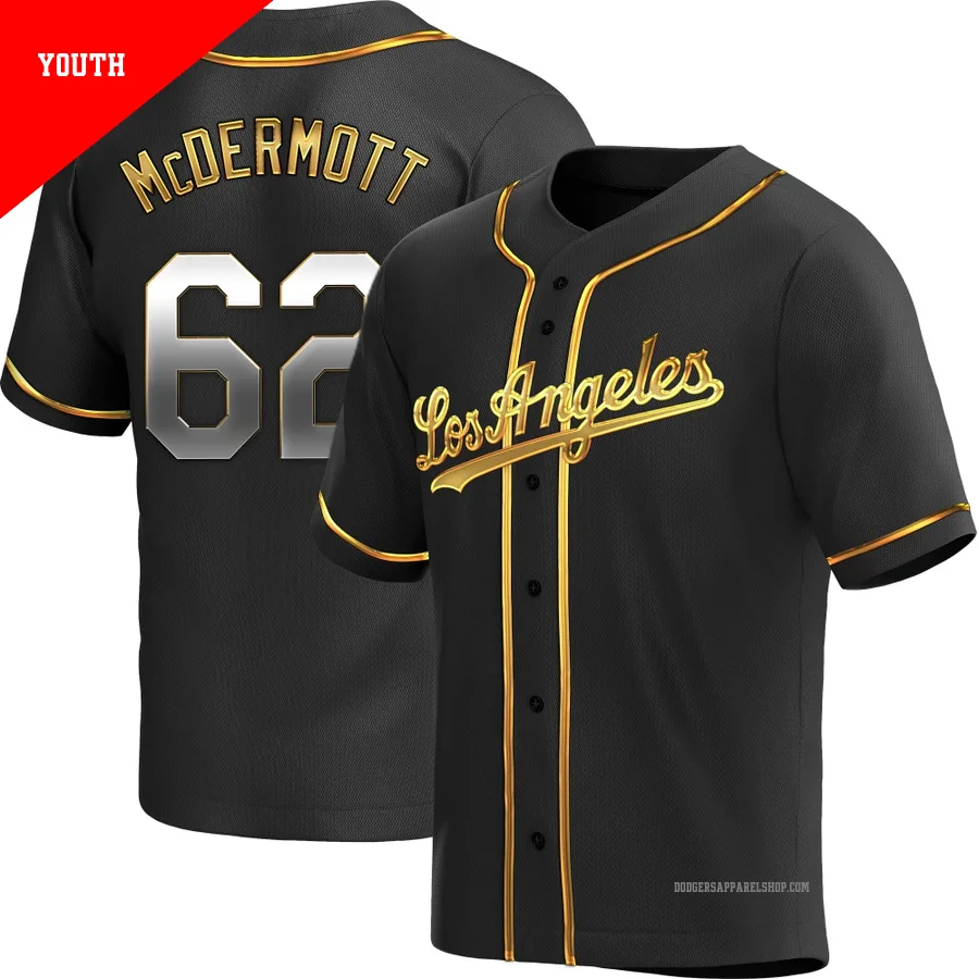 Youth Los Angeles Dodgers ＃62 Chayce McDermott Gold Replica Black en Alternate Jersey