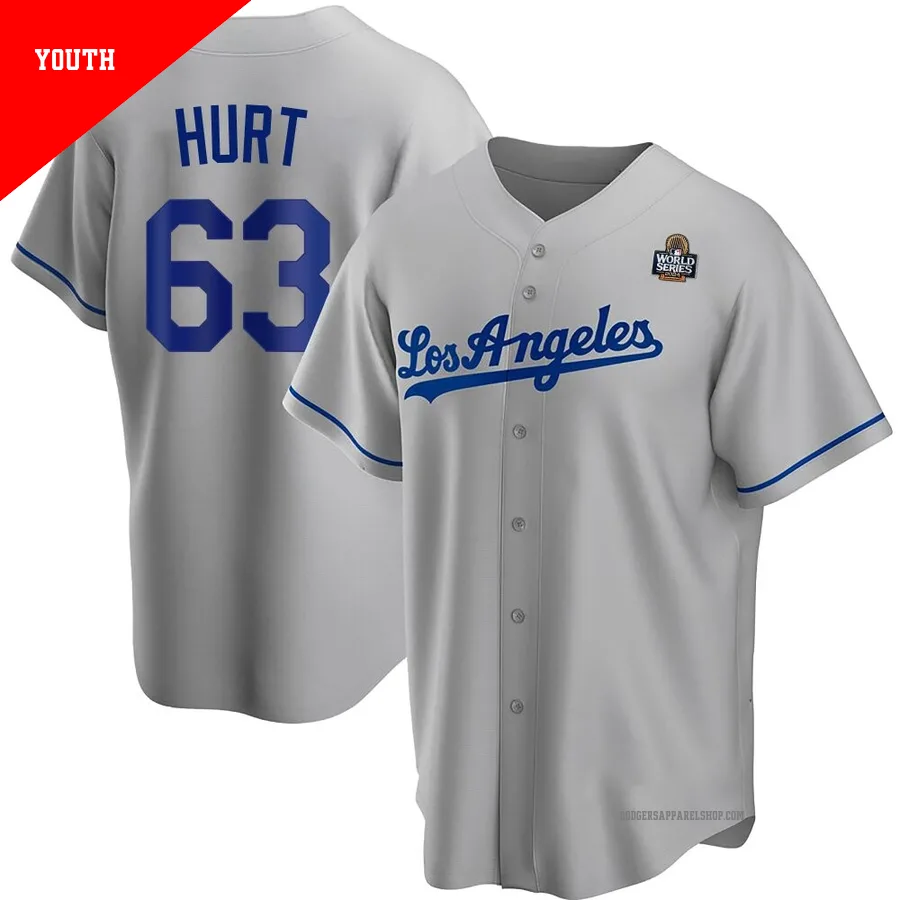 Youth Los Angeles Dodgers ＃63 Kyle Hurt Gray Replica Road 2024 World Series Jersey