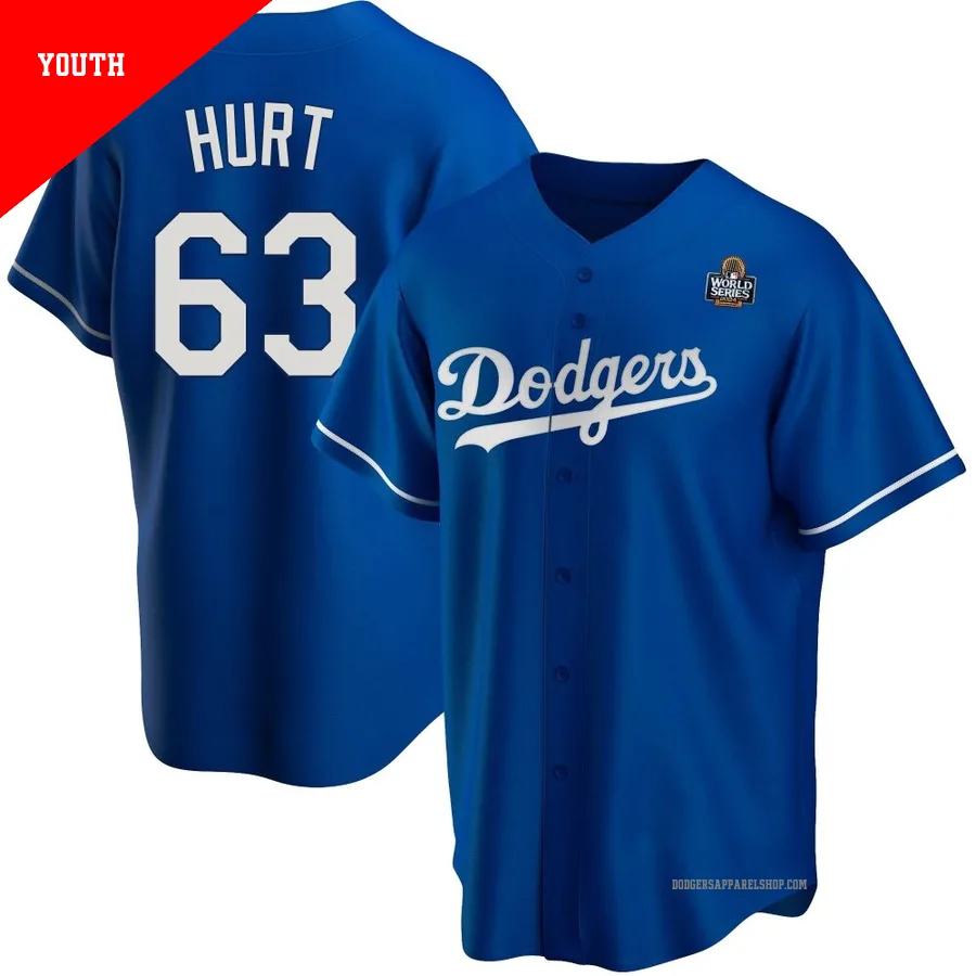 Youth Los Angeles Dodgers ＃63 Kyle Hurt Royal Replica Alternate 2024 World Series Jersey