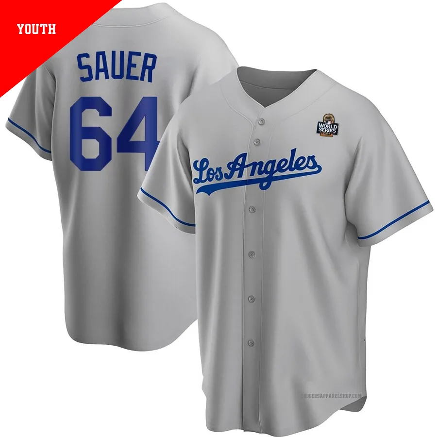 Youth Los Angeles Dodgers ＃64 Matt Sauer Gray Replica Road 2024 World Series Jersey