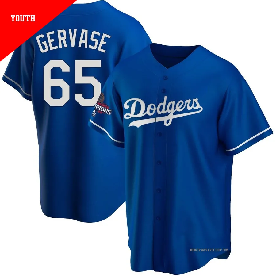 Youth Los Angeles Dodgers ＃65 Paul Gervase Royal Replica Alternate 2024 World Series Champions Jersey