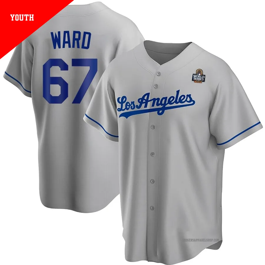 Youth Los Angeles Dodgers ＃67 Ryan Ward Gray Replica Road 2024 World Series Jersey