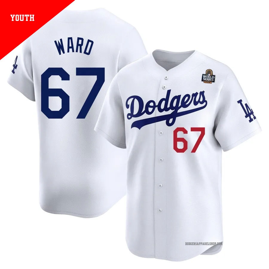 Youth Los Angeles Dodgers ＃67 Ryan Ward White Limited Home 2024 World Series Jersey