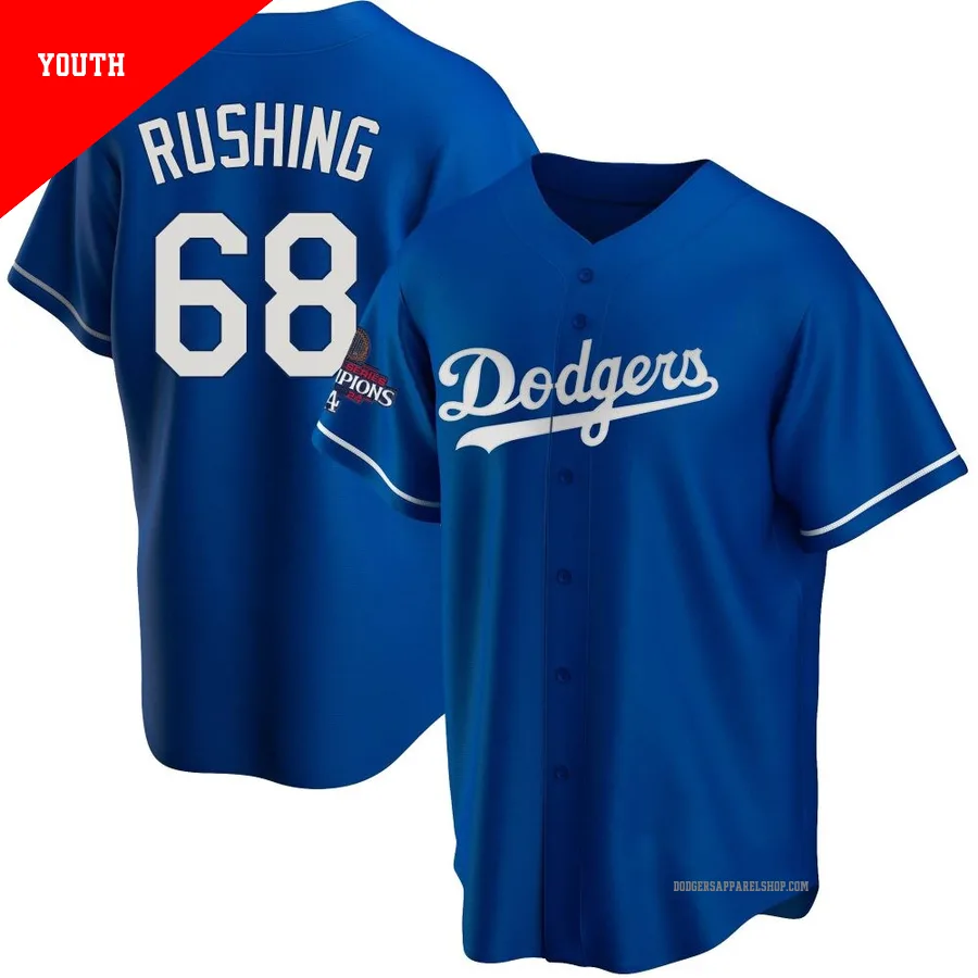 Youth Los Angeles Dodgers ＃68 Dalton Rushing Royal Replica Alternate 2024 World Series Champions Jersey
