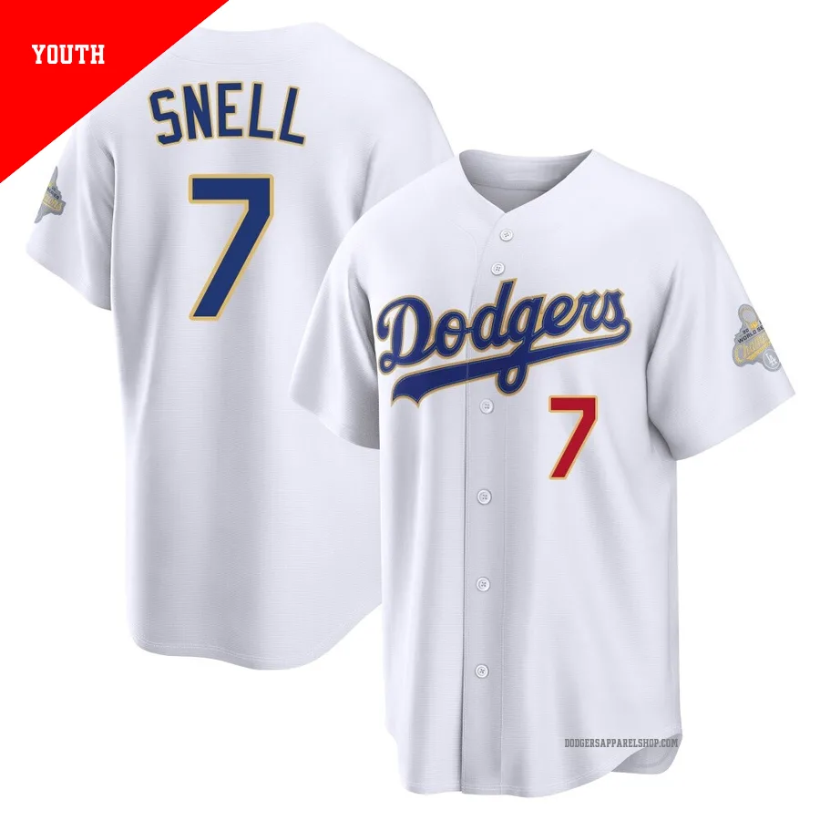 Youth Los Angeles Dodgers ＃7 Blake Snell Gold Limited White 2026 Collection Stadium Jersey